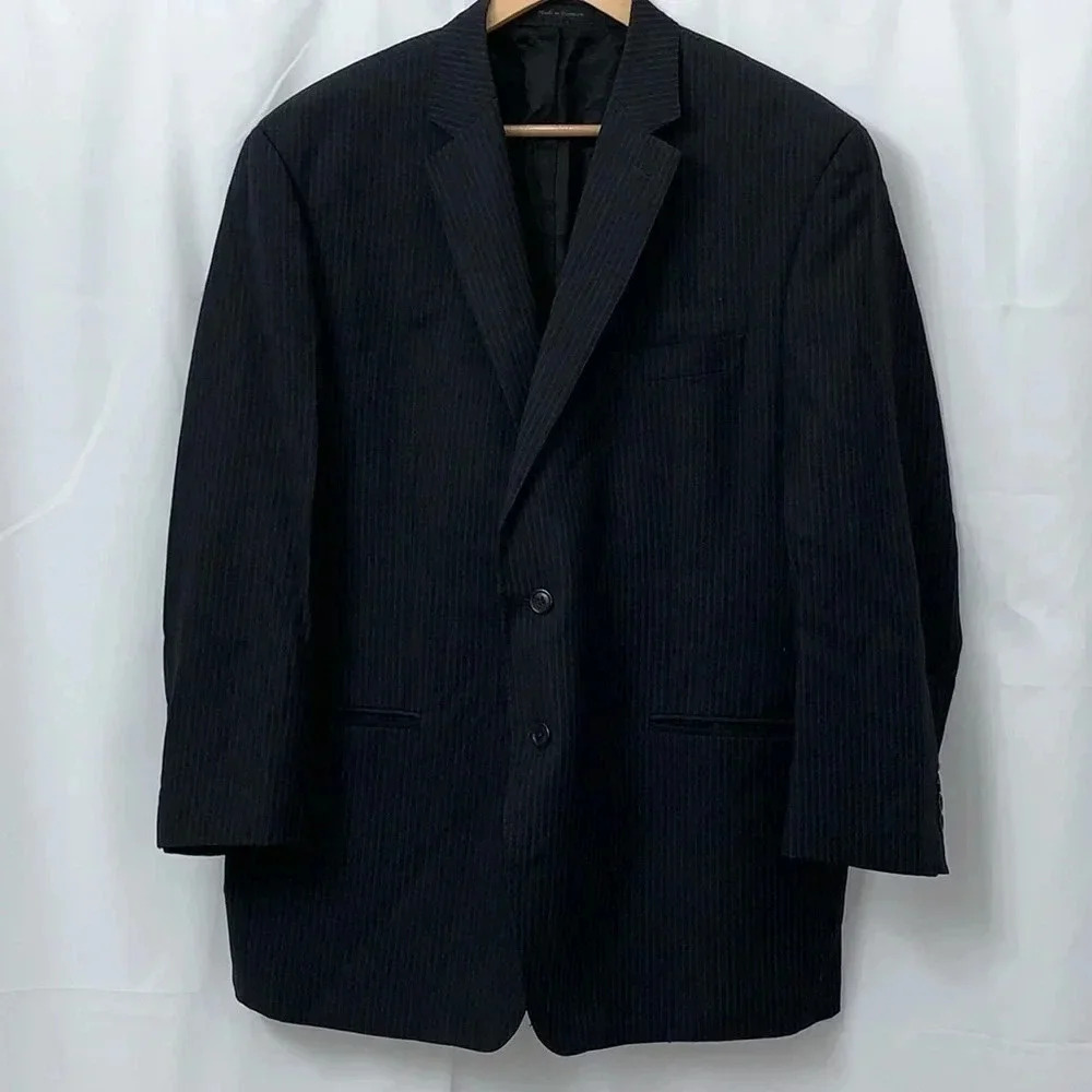 Calvin Klein Mens 46R Wool Pinstripe Two Button Blazer Jacket Black Gray